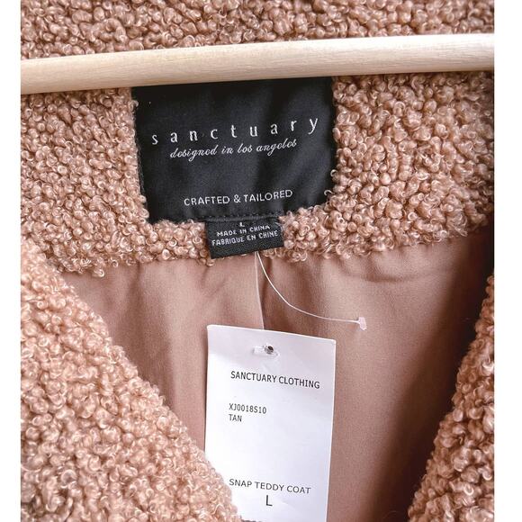 Sanctuary NWT Brown Teddy Fleece Coat Womens L Faux Fur Jacket Snap Front Soft - Picture 7 of 11